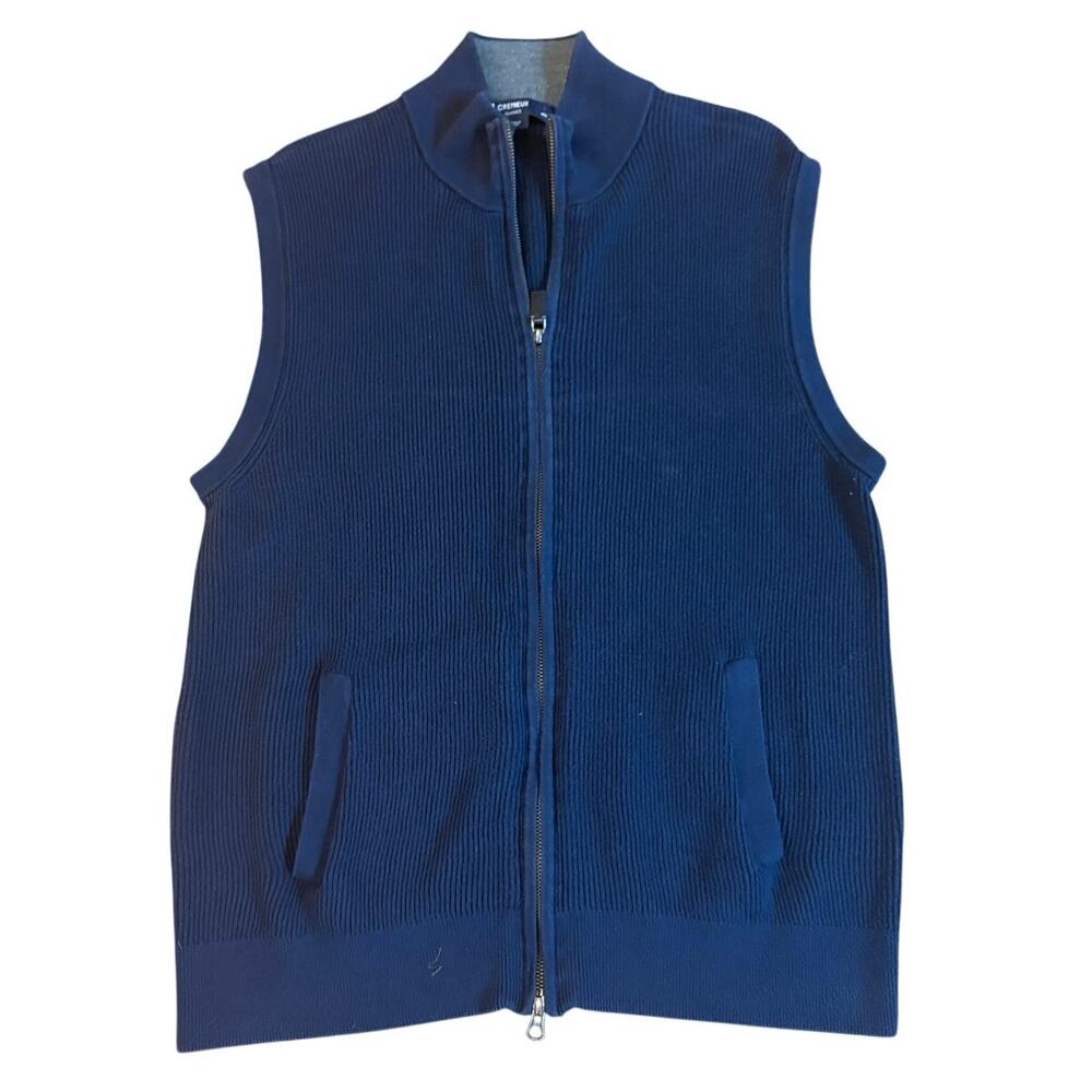 Cremieux Classics Mens‎ Full Zip Sweater Vest Navy Cotton Knit Sleeveless Size L